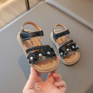 2025 Summer New Girls' Beach Shoes Girls Korean Style Princess Small Sandals Trendy Flat Sandals for Big Kids and Students