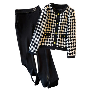 plus size Women's 2025 Winter High-end Small Chanel Style Coat Women's High Waist Casual Pants Slimming Age-reducing Two-piece Suit