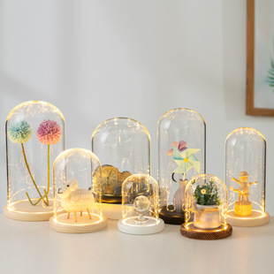 Factory direct eternal flower glass cover creative ornaments home decoration transparent dustproof fire tree silver flower base with lamp