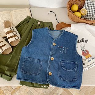 Children's Denim vest Bangcheng 2025 spring new boys and girls retro jeans sleeveless children's H0116