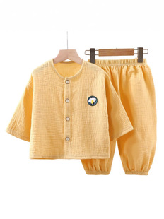 Children's Thin Double-layer Pure Cotton Gauze Pajamas Summer Anti-mosquito Pants for Boys and Girls Home Clothes Baby Long-sleeved Bloomers