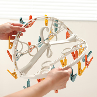 24-Clip Sock Hanger for Home Use, Foldable Windproof Rotating Hanger for Adults, Suitable for Drying Socks and Underwear