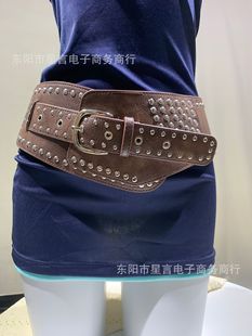 Foreign Trade Europe and America Wide Waist Seal Rivet Fashion Trend All-match Admire Wear Wide Belt Retro Metal Buckle Cross-border Niche