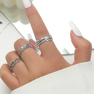 Europe and the United States cross-border high-level open ring women's fashion cold wind personality irregular fold texture ring suit