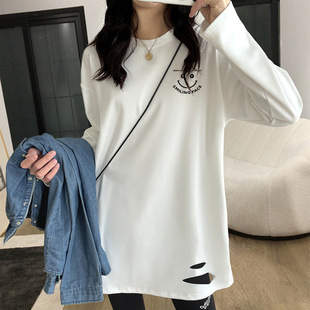 White Bottoming Shirt Women's Butt-covering Sweater with Spring, Autumn and Winter Cotton Long-sleeved T-shirt Women's Mid-length Top
