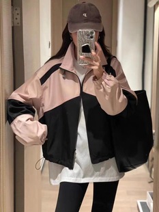 European and American Contrast Color Stitching Sunscreen Coat Women's 2024 Spring New Loose Casual Design Colorblock Jacket