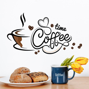 Aike DD23174 new coffee cup English printed wallpaper living room beautification decoration removable self-adhesive sticker
