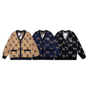 2024 Autumn and Winter New Mlb Style Lazy Style Sweater Loose Casual Presbyopic All-Over Letter Knitted Cardigan Jacket