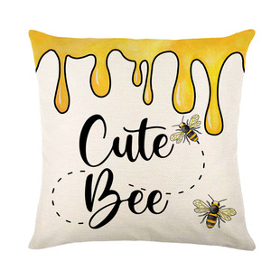 Cross-border New Bee Pillowcase Yellow and White Stripes Amazon Home Sofa Cushion Cover Linen Letter Printing