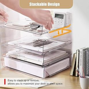 A4 Paper Office Storage and Storage Transparent Letter Tray Desktop Storage Rack Stackable Paper Tray Storage Box