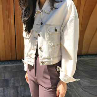 Korean chic Spring Vintage Elegant Lapel Fake Pocket Contrast Color Metal Single Breasted Loose Denim Short Coat for Women