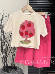 2024 Fried Street Girl Suit Summer Clothes Apple Tree Sweet and Spicy Short Sleeve Summer Cute Sweet Girl Girl Clothes Clothing