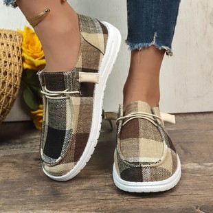 2024 New Plaid Canvas Shoes Comfortable Flat Shoes Lazy Slip-on Boat Shoes Foreign Trade plus size Women's Shoes Wholesale