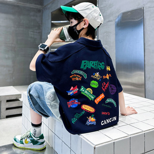 Children's clothing boys summer T-shirt 2025 new large children's summer short sleeve boys summer polo shirt tide T wholesale