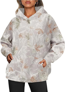 Amazon Autumn New Women's Camouflage Hoodie Maple Leaf Print Oversized Sports Hooded Sweatshirt with Pocket Hugh