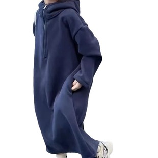 Girls' Autumn and Winter Clothes dress Baby Stylish Children's Personality Trendy Korean-style Hooded fleece-lined Split Princess Sweat Skirt