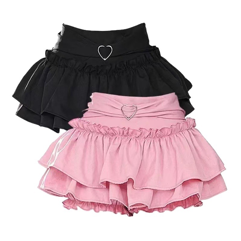 Hot Girl Y2K Lace Heart Cake Fluffy Skirt for Women 2025 Summer Back Waist Elastic A-Line Anti-Exposure Short Skirt