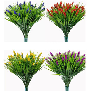 Cross-border hot sale simulation seven head spring grass purple lavender bouquet potted plant decoration factory direct wholesale