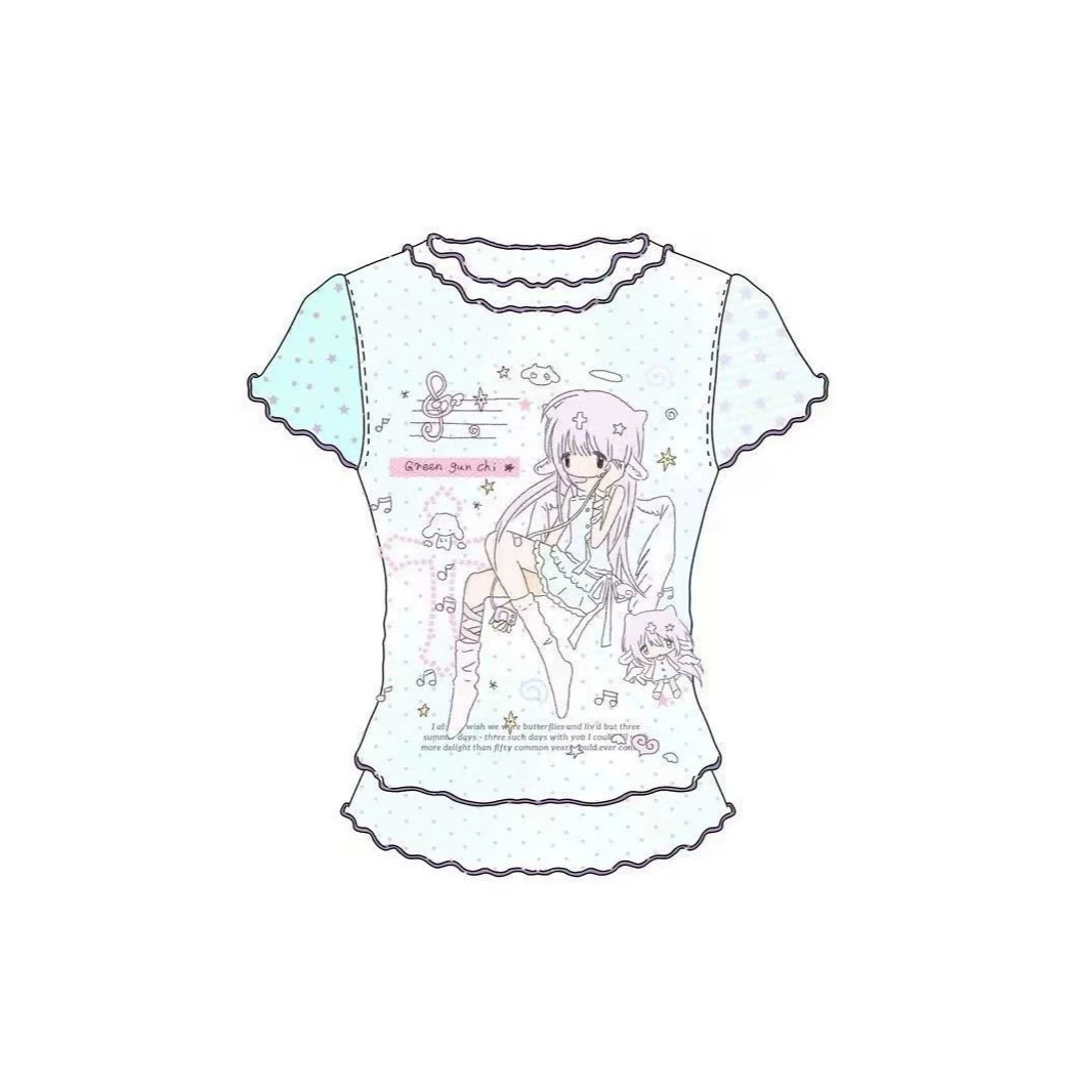 2026 New Style Ruffled Lace Mesh Short-Sleeve T-Shirt for Women, Summer Short Top