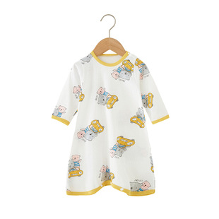 Baby nightgown spring and autumn baby pajamas autumn pure cotton boneless anti-kick quilt Men's Four Seasons nightdress autumn and winter warm women