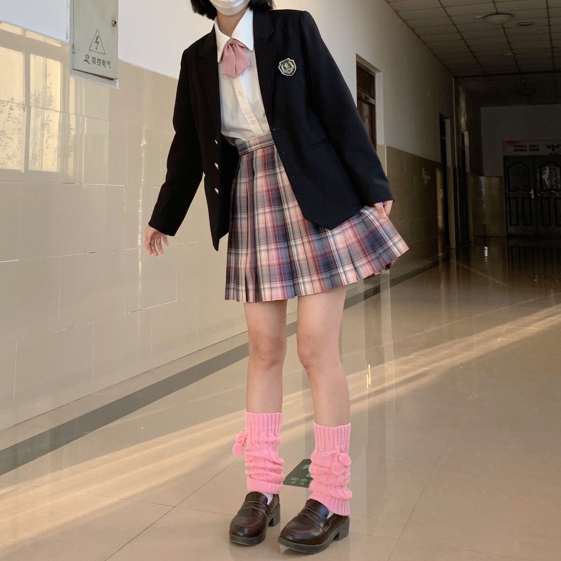Japanese JK Uniform Students Spring and Autumn and Winter Knitted Fur Ball fleece-lined Thickened Warm White Piled Socks Women's Long