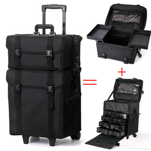 Double Oxford Cloth Pull Rod Cosmetic Case Professional Makeup Makeup Artist Toolbox Large Capacity Tattoo Hairdressing Storage Box