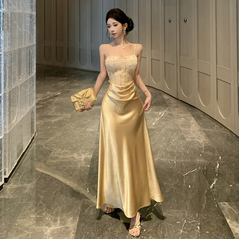 Southeast Asian Cross-Border Foreign Trade Women's Clothing, Elegant Sequined Dress with Lace and Beading, Waist-Cinching Slimming Strapless Dress