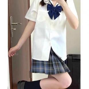 Original Jk Uniform for Women, Summer Japanese School Style Pleated Plaid Skirt + Short-Sleeve Shirt + Bow Tie Three-Piece Set