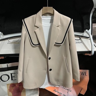 2024 Spring and Autumn New Detachable Navy Collar Suit Jacket Women's Small Design Niche Casual Suit