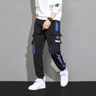 Popular 2023 new autumn and winter men's multi-pocket overalls Hong Kong style umbrella pants sports trousers fleece-lined warm