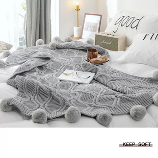 Nordic Sofa Blanket Thickened Blanket Shawl Light Luxury Knitted Wool Blanket Bed End Blanket Blanket Decorative Ball Blanket