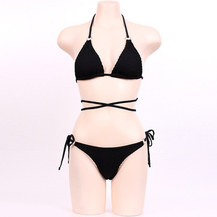 Special Fabric Sexy Three-point Bikini Swimsuit Women's Summer Strap Seaside Vacation Swimwear Outer Plaid Blouse