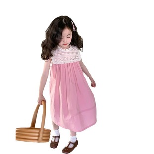 INS Summer New Style Sisters Lace Embroidered Princess Vestigepa Dress for Baby Girls Sleeveless Stitching Dress for Hair
