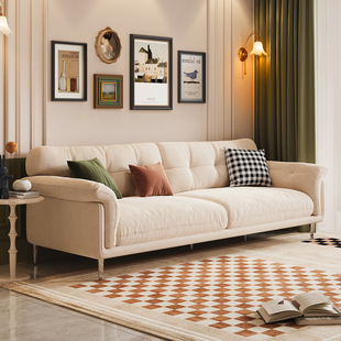 French retro style fabric sofa living room 2023 new small apartment straight row three-seat Internet celebrity corduroy sofa