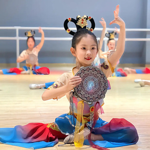 Детский классический танцевальный костюм для выступлений Dunhuang летающее небо музыка барабан танцевальный костюм росписи звук девушка музыка танцевальный костюм