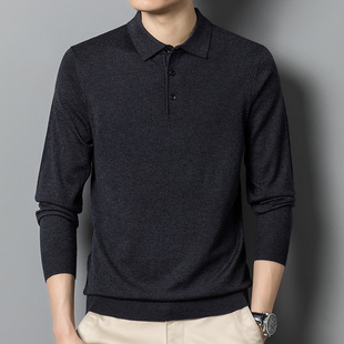 Wool Sweater Men's Autumn and Winter Casual All-match Sweater Polo Shirt Lapel Thin Middle-aged Inner Base Shirt Top