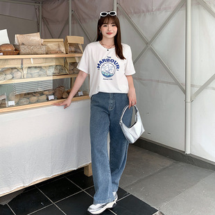 Jeans large size women's 200kg fat mm pants loose slim meat covered wide leg denim pants 3009