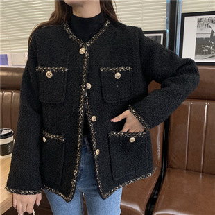 Mixed Gold Silk Contrast Small Chanel Style Short Coat Spring and Autumn 2022 New Elegant Loose Straight Tweed Versatile Top