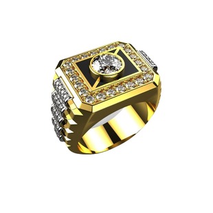 Kangyin European and American Men's Gold-plated Zircon Ring Cross-border Explosion Fashion Jewelry Full Diamond Drop Glue Ring Amazon