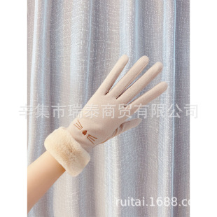 Gloves Winter Women's Ins Riding Warm Cold-proof fleece-lined Tram Windproof Suede Autumn and Winter Korean-style Cute