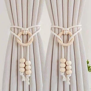 Cross-border Amazon Curtain Strap Wooden Bead Woven Storage Rope Home Decoration Accessories Modern Simple Gauze Curtain Buckle