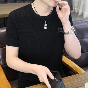 2025 Summer Entry Luxury Round Neck Short Sleeve T-shirt Men's All-match Ice Silk Casual Top Trendy Hollow Cool Short Sleeve Top