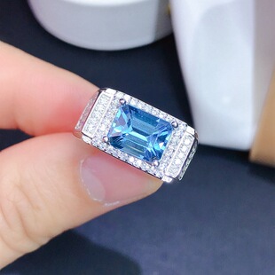 Live broadcast supply Natural London Blue Topaz 925 silver men's ring live mouth gift for boyfriend