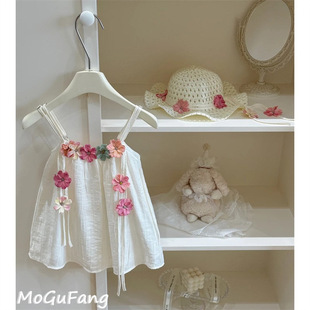 Children's clothing girls summer suit 2025 summer new style floral sling stitching summer new dress tide