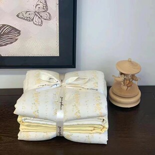 Class A small fresh cotton aerobic double-layer yarn printing four-piece cotton soft naked sleeping comfortable quilt bedding