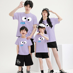 Different Personality Parent-child Dress Family of Three Family Dress Dopamine Candy Color Pure Cotton T-shirt Mother's Dress Short Sleeve