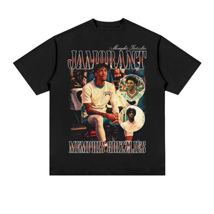 Morant distressed washed star print American hip hop high street basketball shirt retro summer men's and women's short sleeves