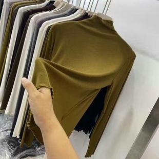 Wholesale cotton spring and autumn plus size half high collar women's long sleeve bottoming shirt women's wooden ear edge mask T-shirt top