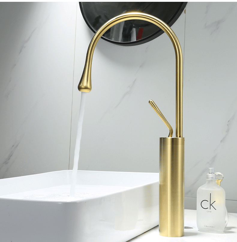 Diqin Light Luxury Brushed Gold Color Faucet Hot and Cold Washbasin Nordic Simple Black Table Basin Faucet All Copper