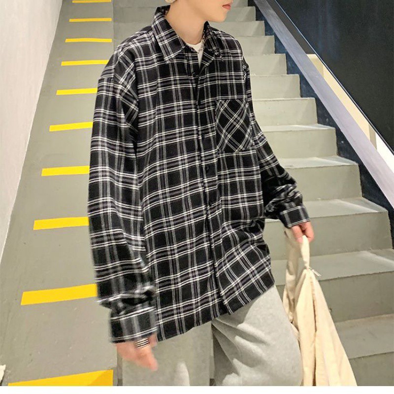 셔츠 느슨한 게으른 질감 격자 무늬 탑 디자인 센스 트렌디 남성 디자인 틈새 셔츠 빈티지 재킷